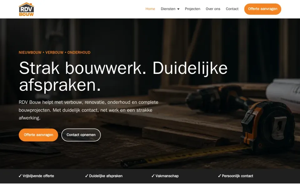 Website van RDV Bouw